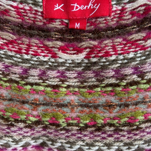 Derhy Cardigan Sweater ¾ Sleeve Hand Embroidered Wool Alpaca Cream Fair Isle - Picture 7 of 11